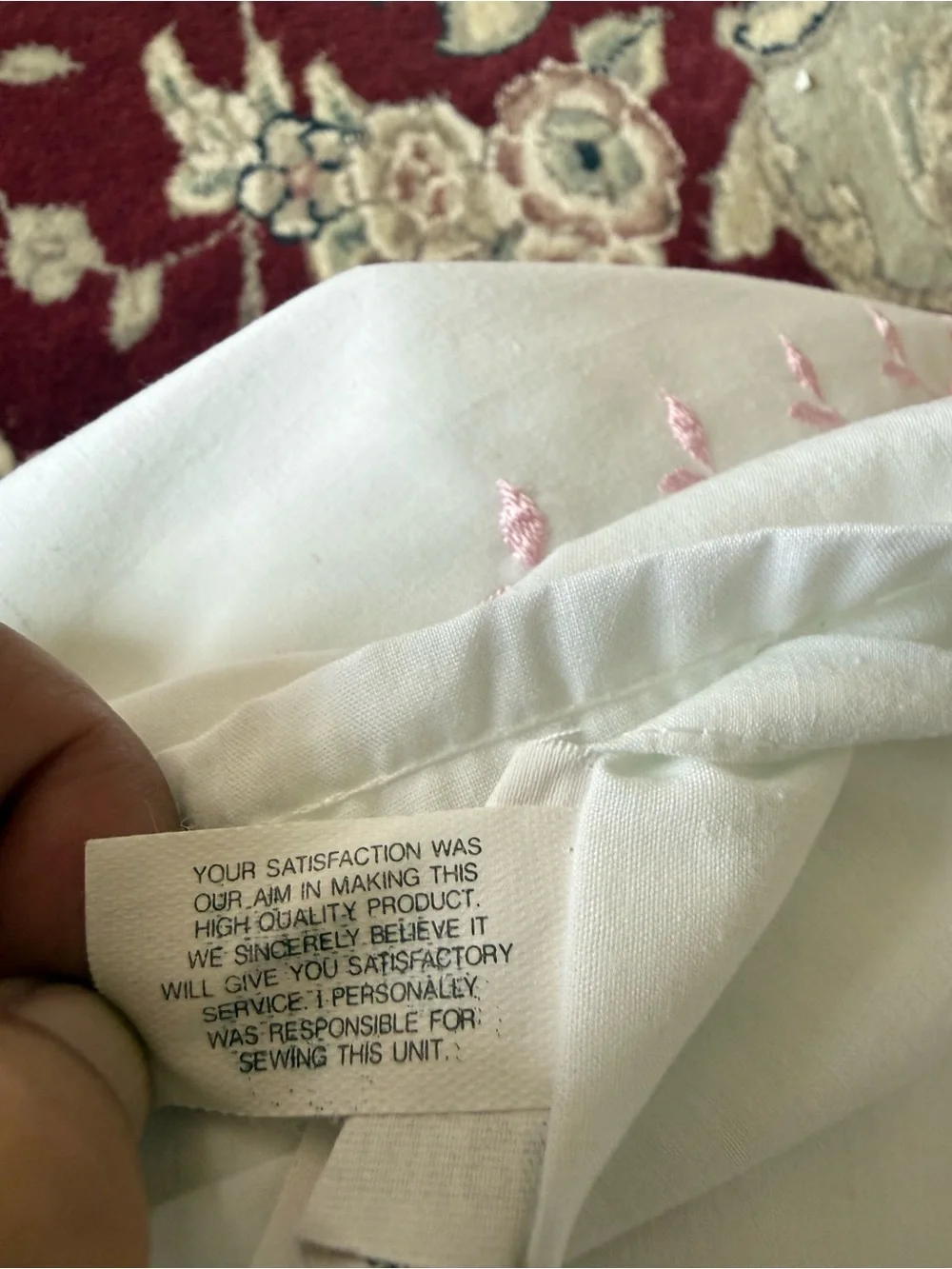 Vintage Cannon pink white eyelet queen flat sheet